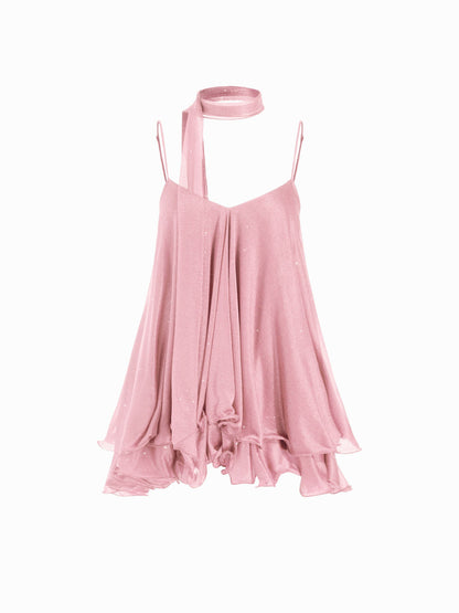 Halter Sequin Mini Dress With Scarf