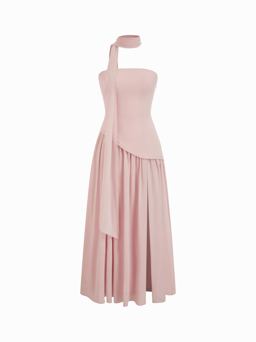 Chiffon Sculptural Halter Neckline Lace Up Maxi Bodycon Dress With Scarf