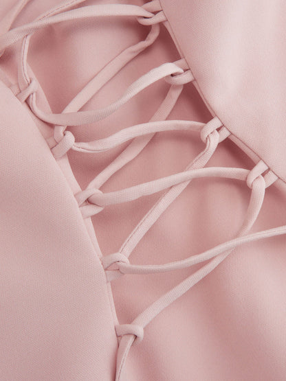 Chiffon Sculptural Halter Neckline Lace Up Maxi Bodycon Dress With Scarf