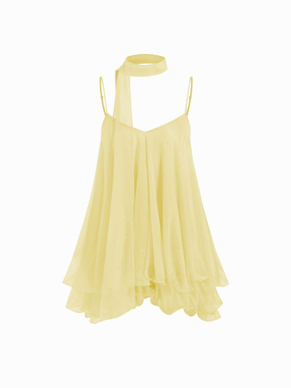 Halter Sequin Mini Dress With Scarf
