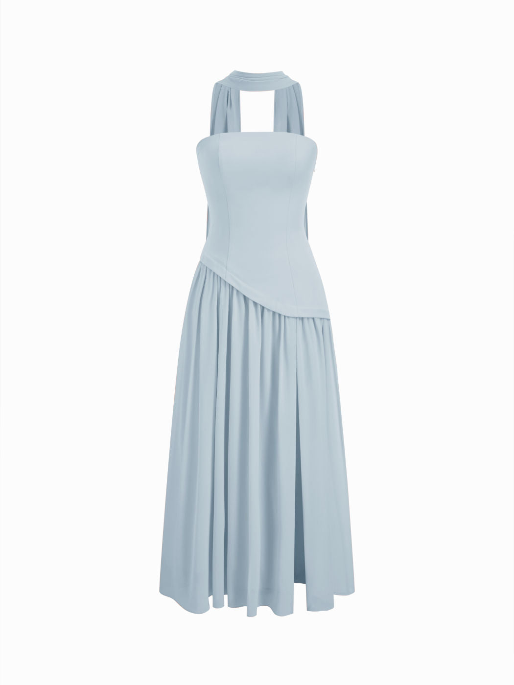 Chiffon Sculptural Halter Neckline Lace Up Maxi Bodycon Dress With Scarf
