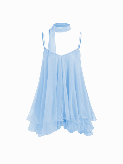Halter Sequin Mini Dress With Scarf