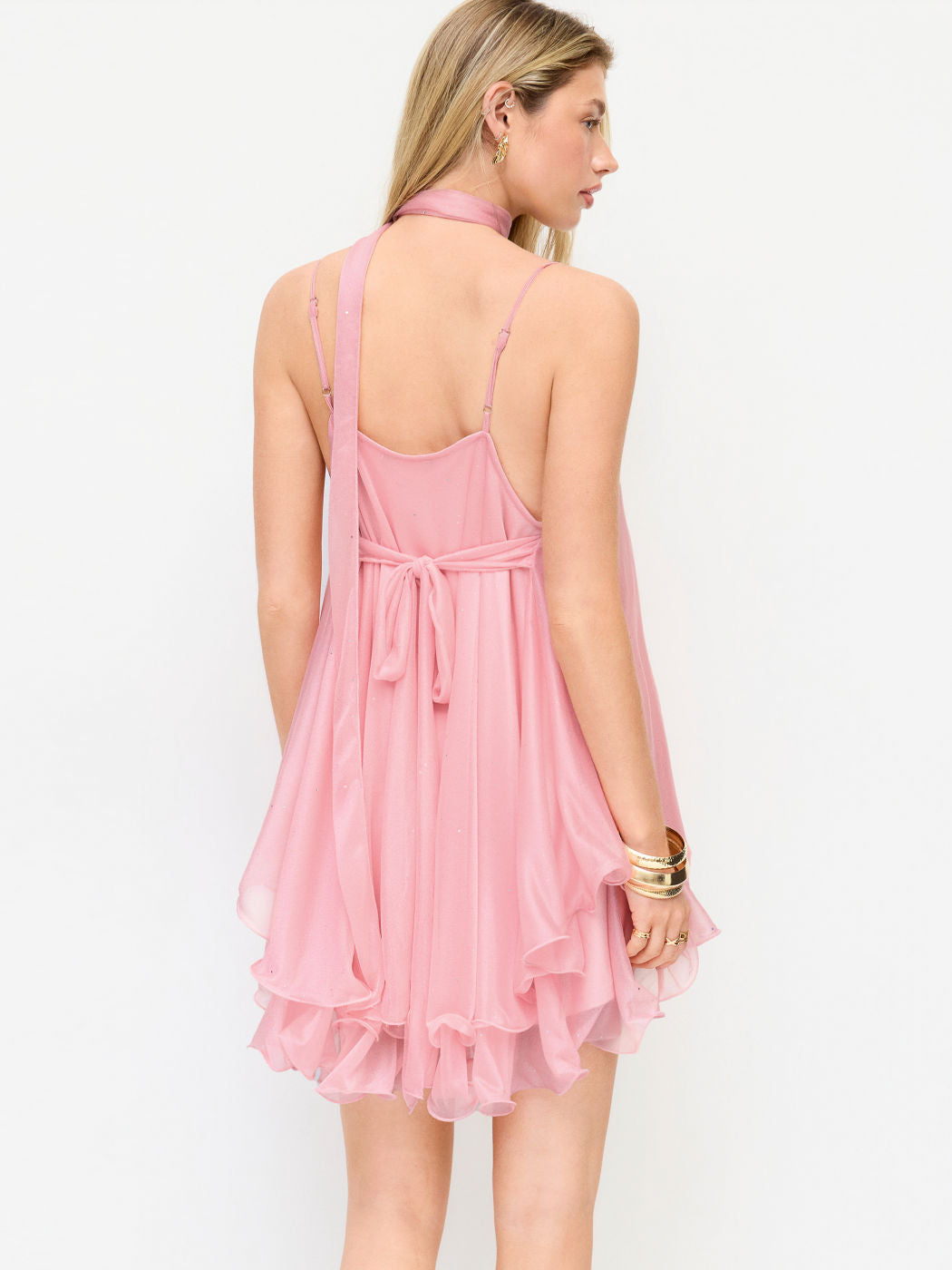 Halter Sequin Mini Dress With Scarf