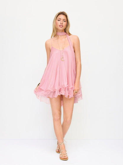 Halter Sequin Mini Dress With Scarf
