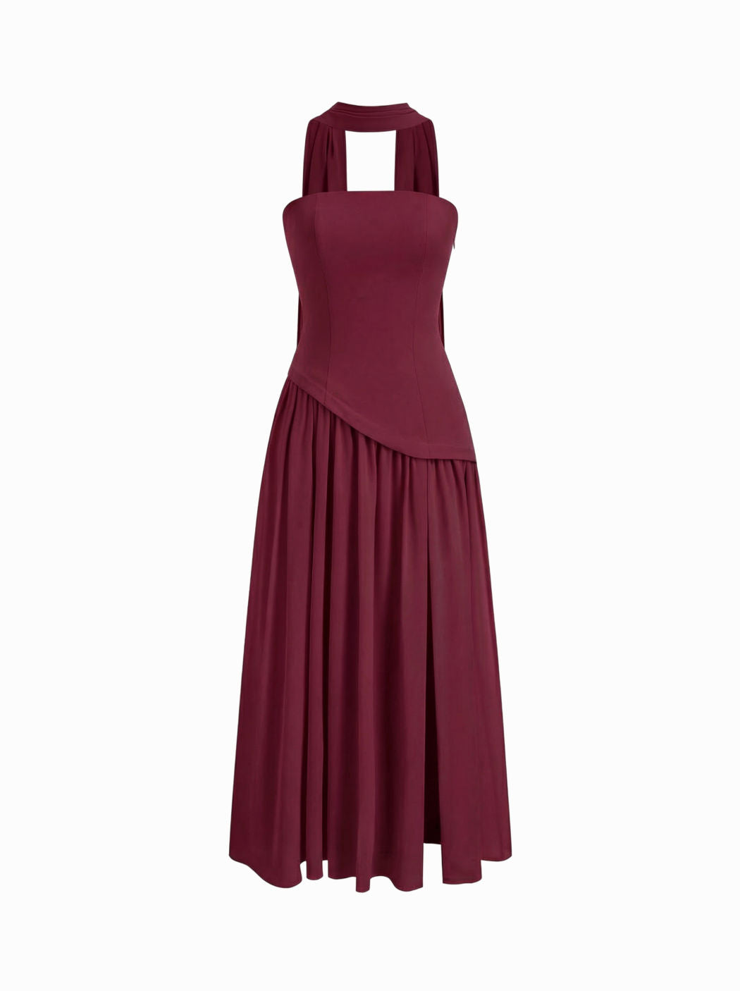 Chiffon Sculptural Halter Neckline Lace Up Maxi Bodycon Dress With Scarf