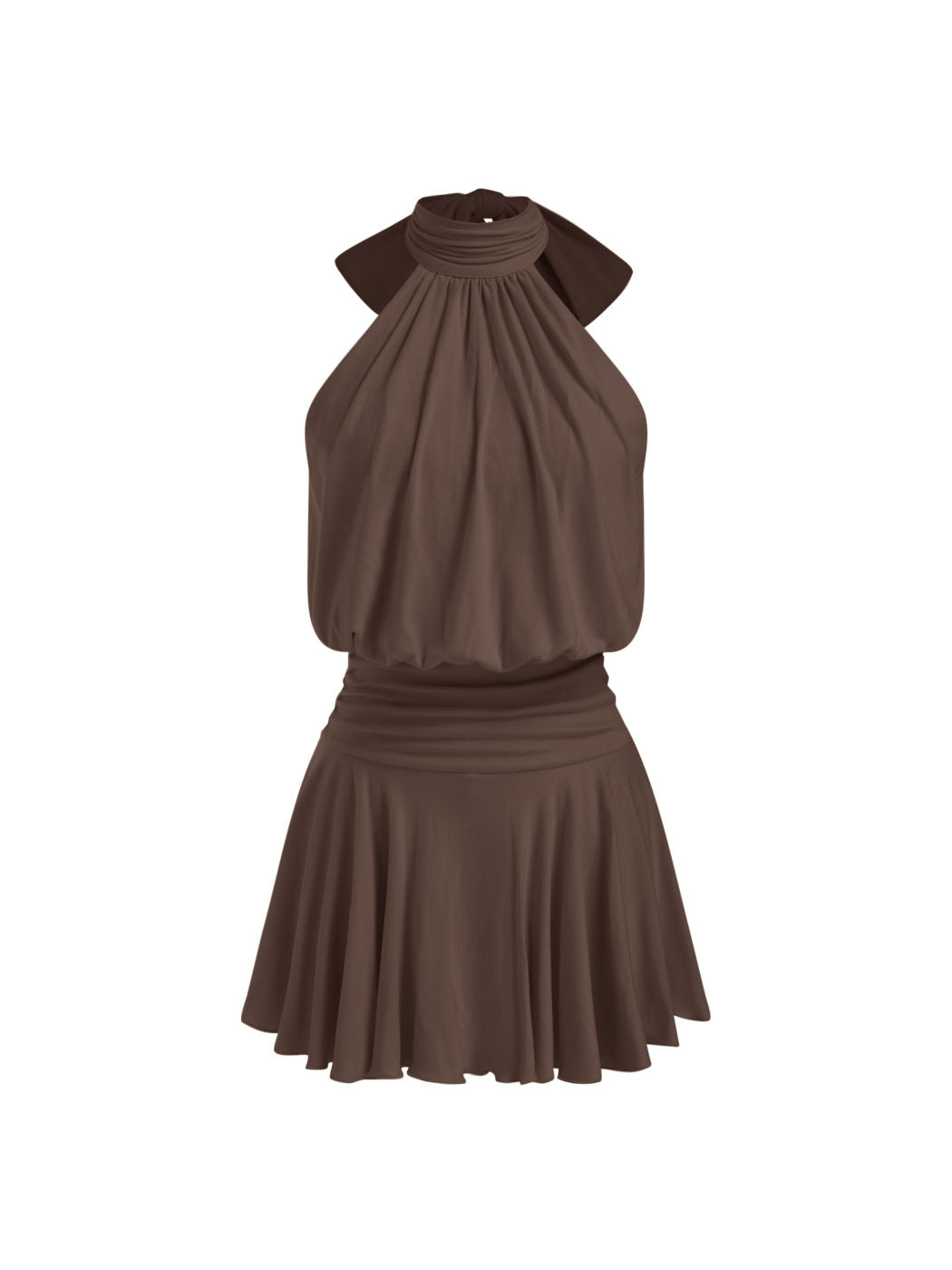 Stand Collar Sleeveless A-Line Mini Dress With Scarf