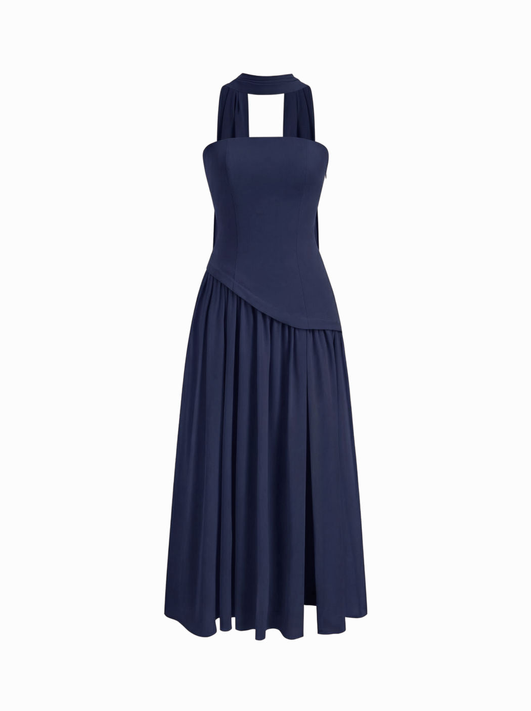 Chiffon Sculptural Halter Neckline Lace Up Maxi Bodycon Dress With Scarf
