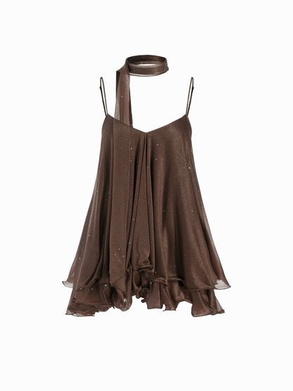 Halter Sequin Mini Dress With Scarf
